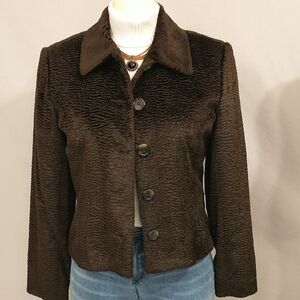 Short Tailored Faux Fur Jacket Blazer Dark Coffee Espresso Brown Louben Canada